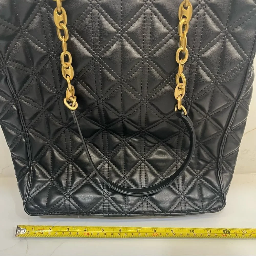 Zara Black Quilted Tote with Gold Chain